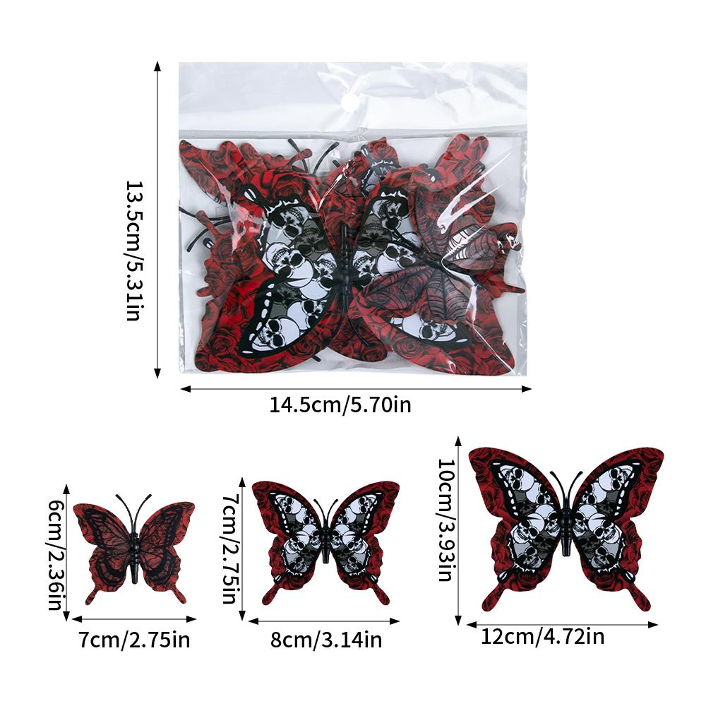 12/24pcs Gothic Black Skull/Butterfly/Bat Stickers DIY Halloween Wall Decoration 3D Butterfly Stickers Wall Decals Home Decor