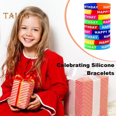 12 Stuks Unisex Siliconen Armbanden Bedrukt met Letters Elastisch Gekleurd Lichtgewicht Vrolijk Verjaardag Polsbandjes Volwassenen Kinderen Verjaardagsfeest Cadeau