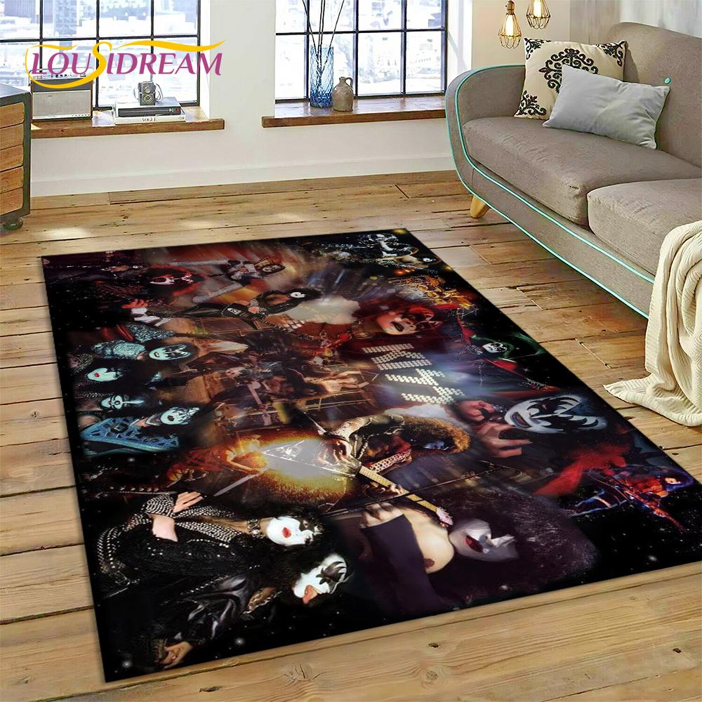 Neuester Kiss Rock Heavy Metal Band Teppich für Wohnzimmer Schlafzimmer Heimdeko, rutschfeste Bodendekoration für Sofa Fußmatte