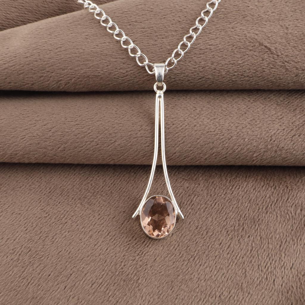 Peach Tourmaline Gemstone 925 Sterling Silver Handmade Jewelry Designer Pendant 1.79" For Mother PP-69-18