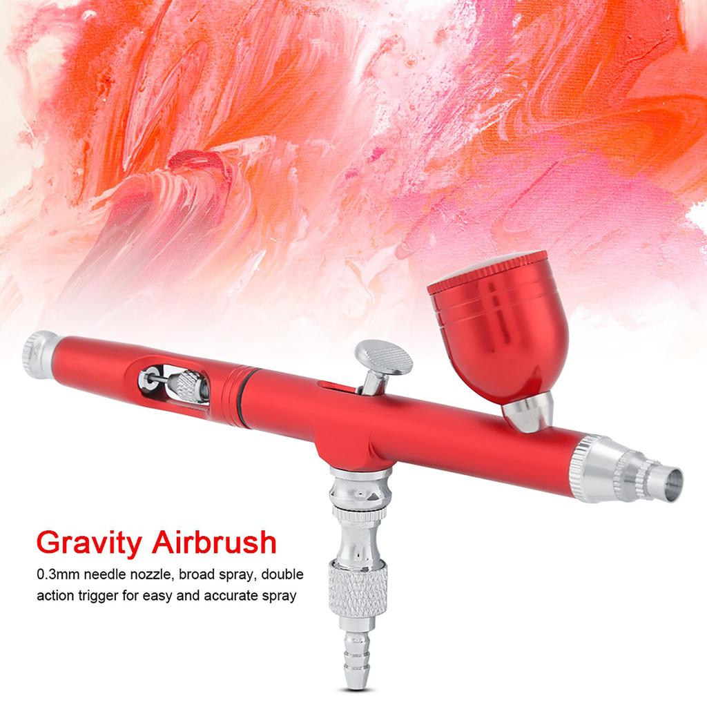 Dual Action Gravity Feed 0.3mm Spray Art Paint Tattoo Nail Tool Kit(Red)