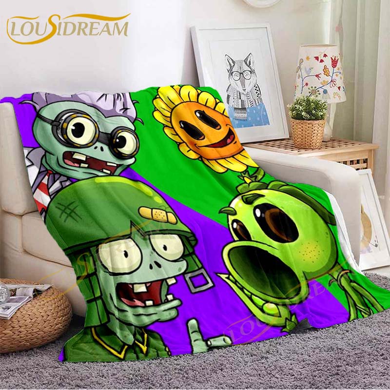 

Фланелевое одеяло с 3D принтом мультфильма «Зомби», игра с растениями, одеяло для гостиной, кровати, дивана, чехол для пикника, одеяло, домашний декор