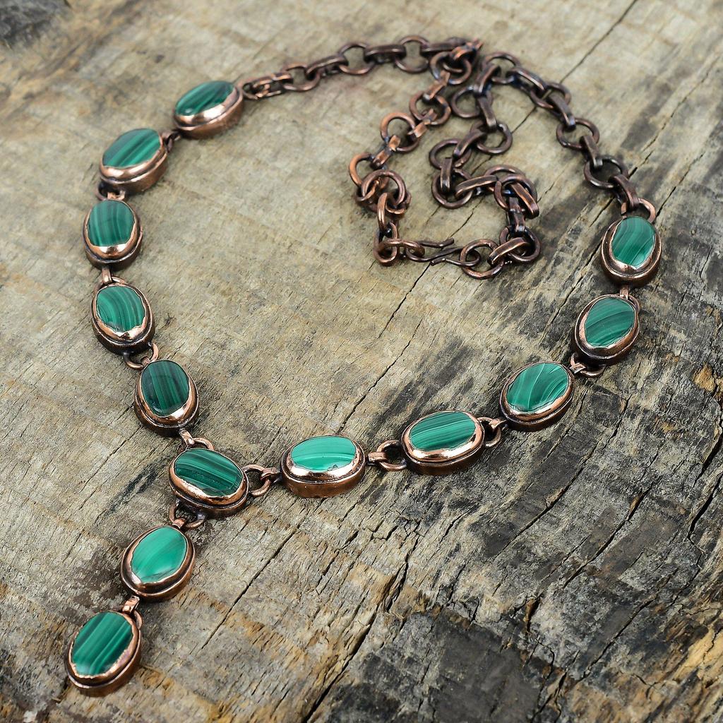 Malachite gemstone necklace electroformed copper necklace unique jewelry adjustable chain necklace handmade copper jewelry anniversary gifts