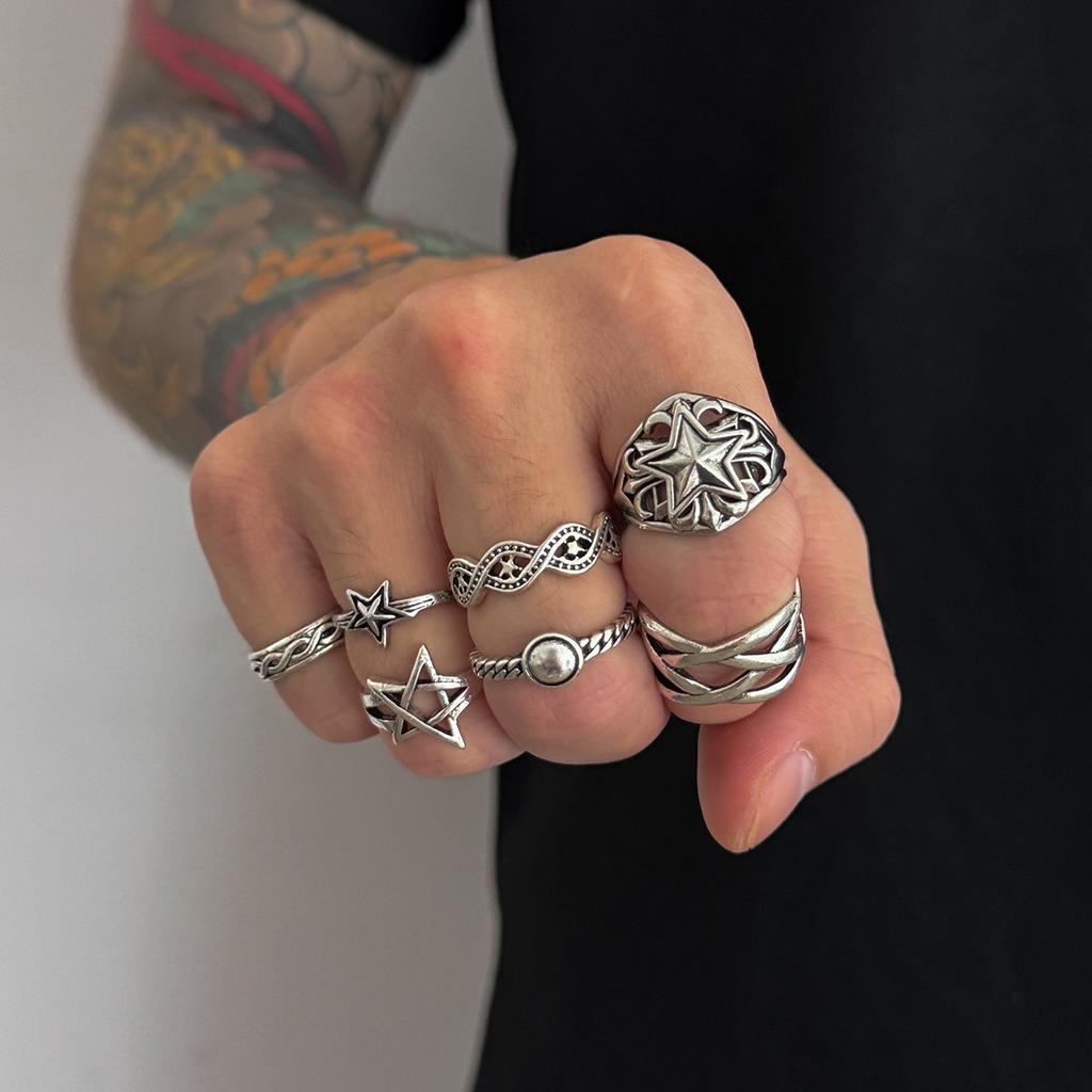 Vintage Personality Starfish Ring Set for Men Hip Hop Niche Men's Exaggerated Style Hot-Selling Ring Jewelry