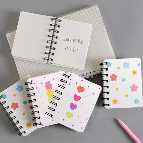 2Pcs Cartoon Coil Notebook Mini A7 Portable Spiral Memo Pad for Students Cute Flower Notebook for Journaling School Travel