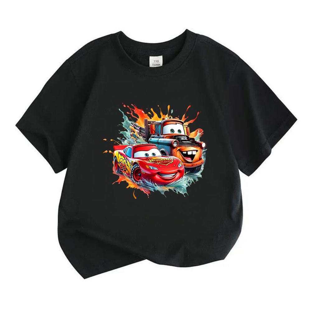 Kids Boys Girls Crew Neck Short Sleeve 100% Cotton T-Shirt, Cartoon Racing Car Friends Print Casual Comfortable Summer Tee Tops for Little Toddlers Da