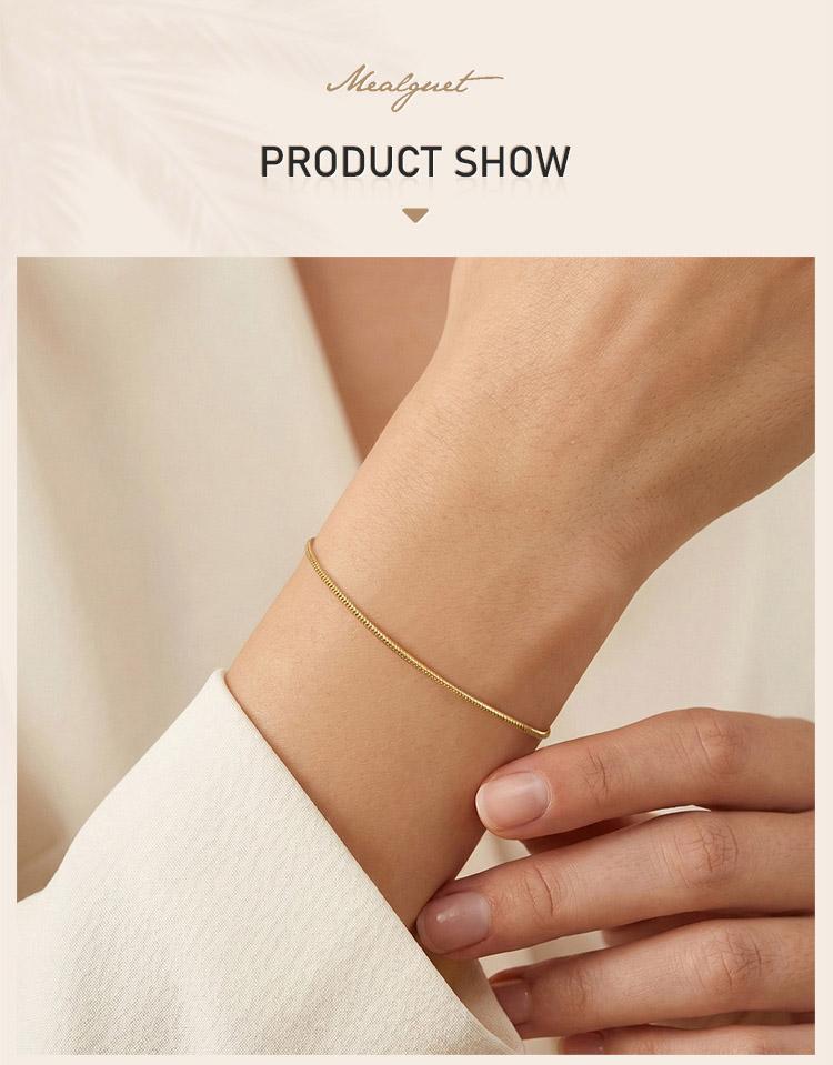 Snake Chain Bracelet for Women Stainless Steel Round 1.2mm 2mm Non-tarnish Waterproof Minimalist Stacking Jewelry