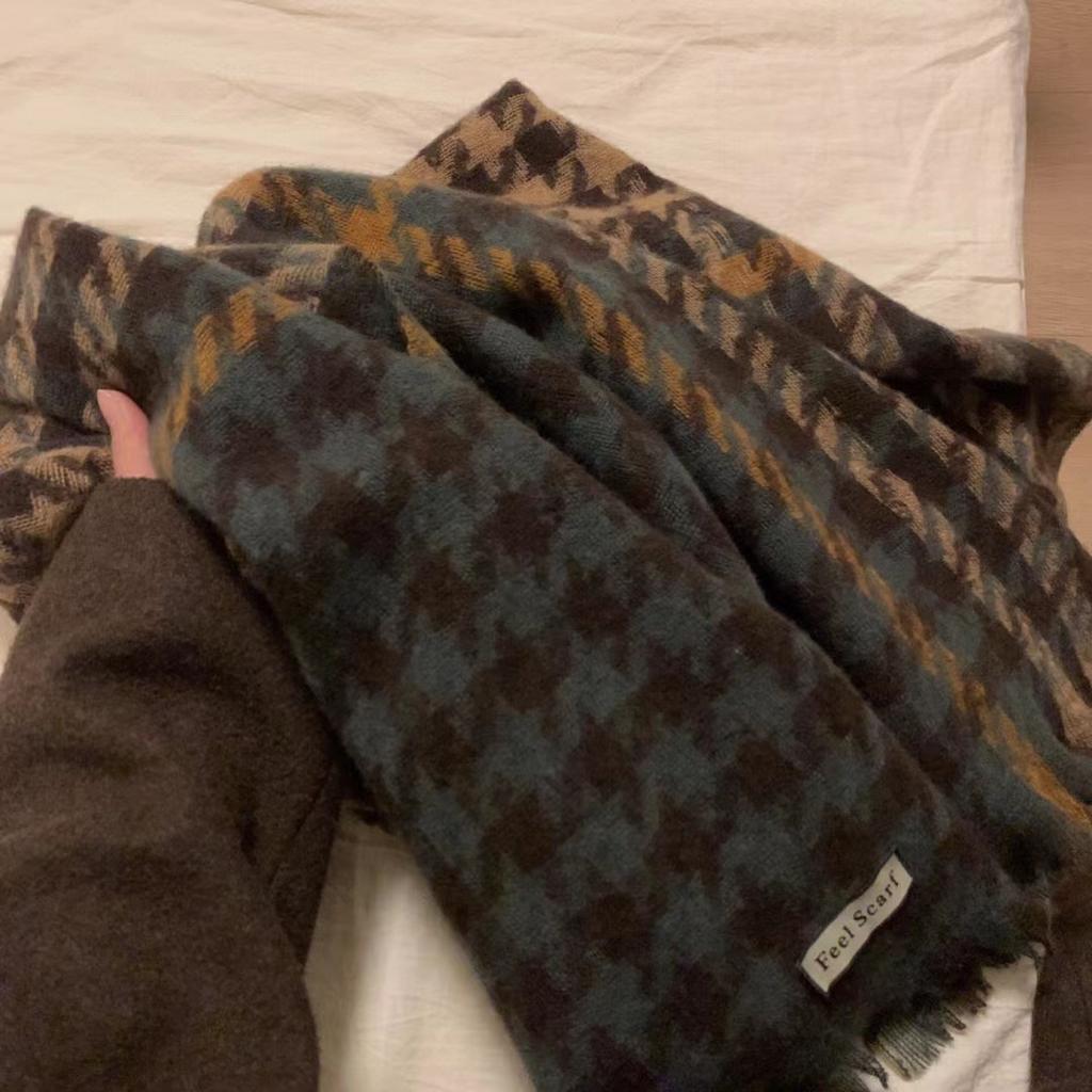 Winter Contrast Plaid Scarf Couple Plaid Shawl Versatile Temperament Warm Houndstooth Scarf Women Versatile Korean Style