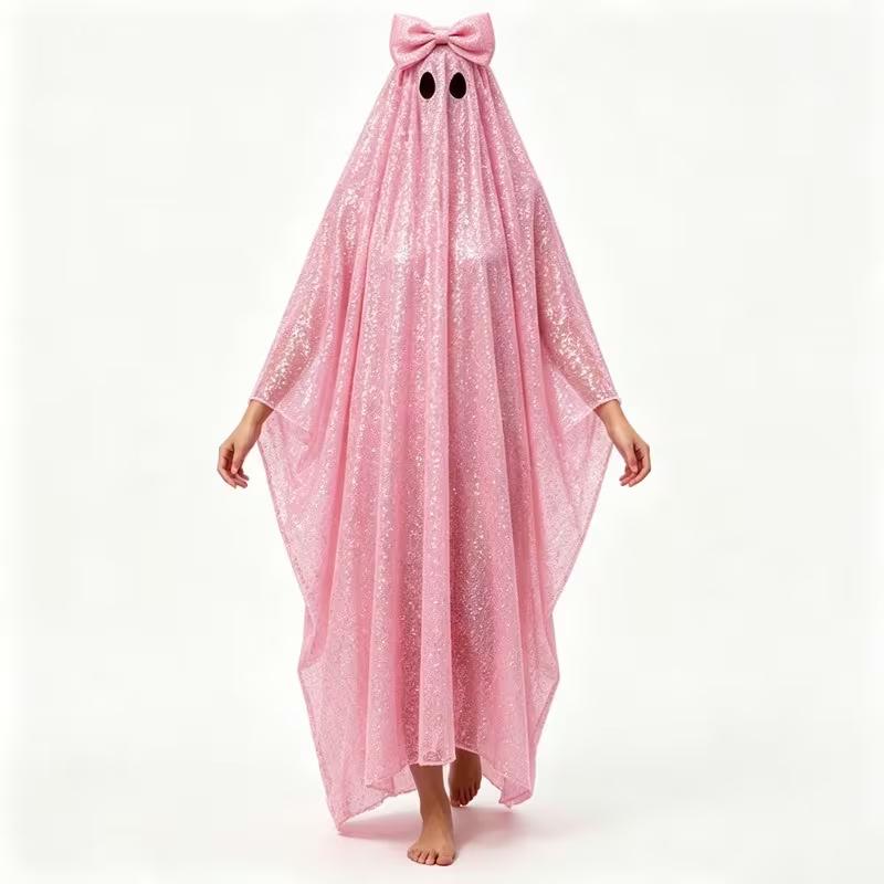 Halloween costume adult female pink sequin ghost cloak bow ghost costume cosplay party