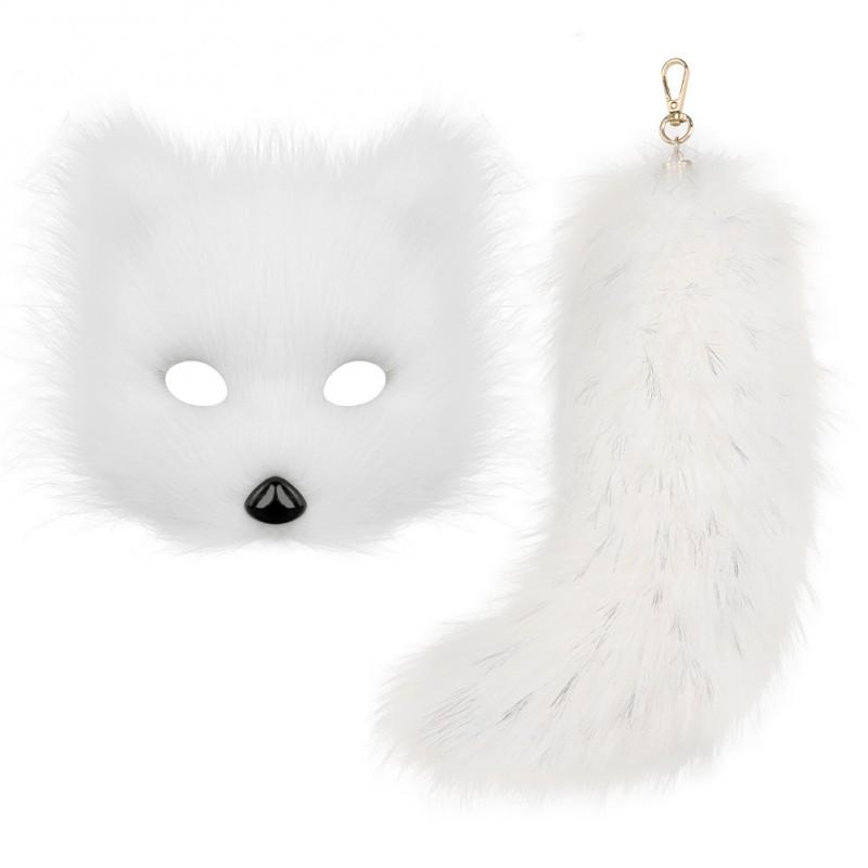 Plush Fox Mask With Fluffy Tail Bag Charm Keychain Costume Accessory Party Cosplay Gift