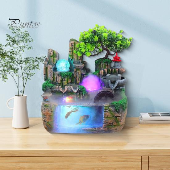 Indoor Fountain Waterfall with LED Faux Crystal Ball Rockery Flowing Water Mini Fish Tank Decoration with Water Atomiser Living Room Home Office