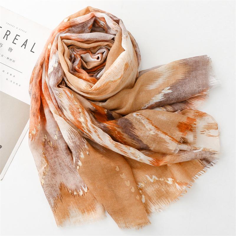 Spring and Summer Scarf Small Fragrant Wind Bronzing Color Mountain Silk Scarf Warm Shawl Women Casual Fashion Gauze Shawl
