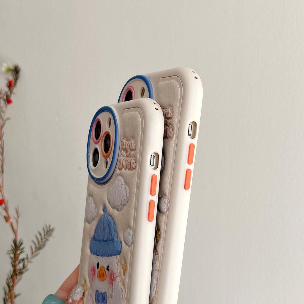Ins Duck Cute Cloud Stars Leather Relif 3d Cartoon Phone Case For Iphone 13 12 11 Promax 14 Pro Max Plus Lovely Back Cover