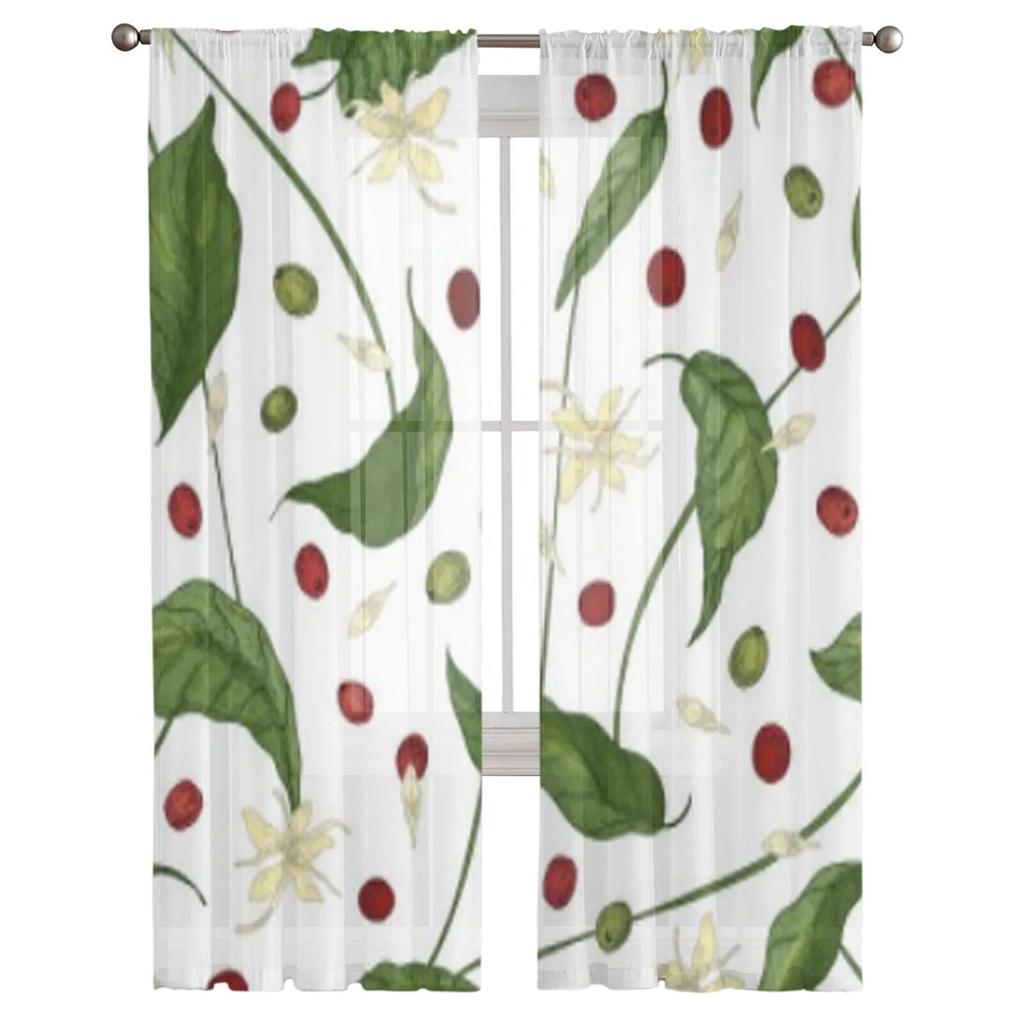 Natural Coffea Or Coffee Tree Leaves Chiffon Sheer Curtains for Living Room Bedroom Window Curtain Voiles Tulle Cortinas