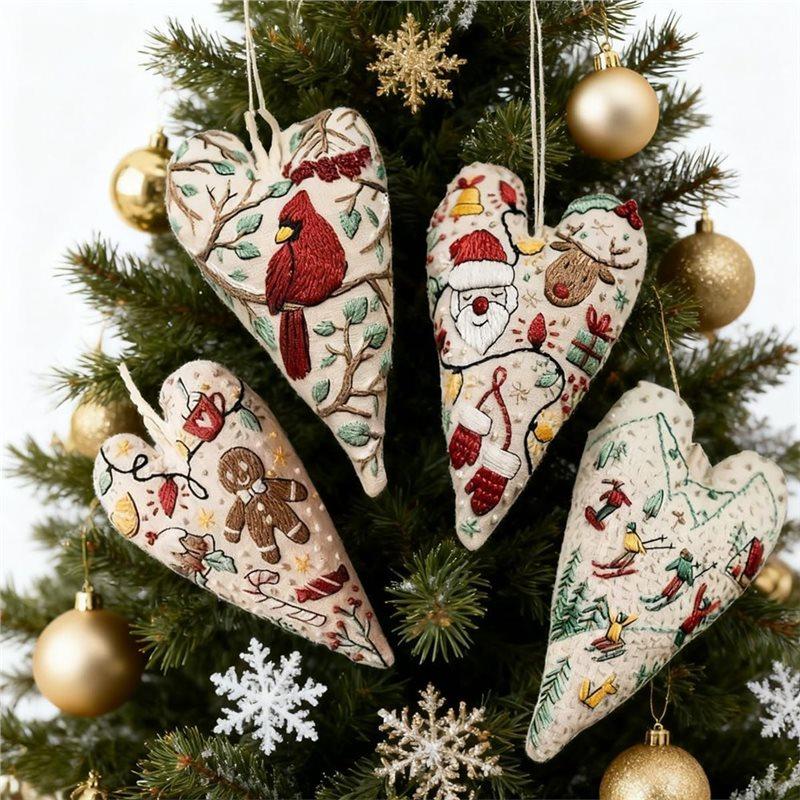 A25F-For Winter Decor 2026 New DIY Heart Shaped Hand Embroidered Christmas Ornament Kit, Embroidery Christmas Ornament Kits
