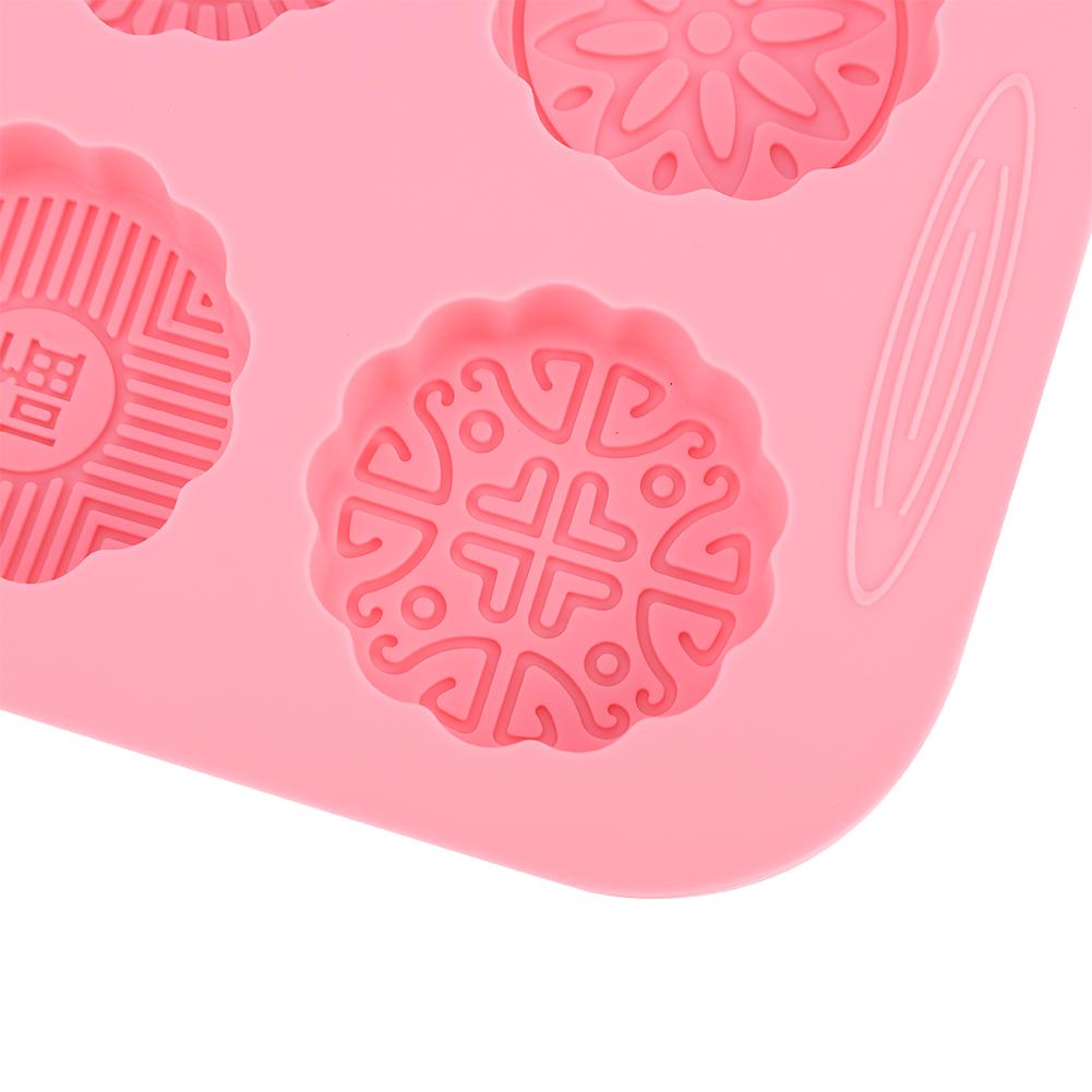 6 Slots Mold, Food Grade Silicone Bakeware for Moon Cakes Soap Ice Cream, Reusable Dishwasher Safe with Beautiful Pattern for