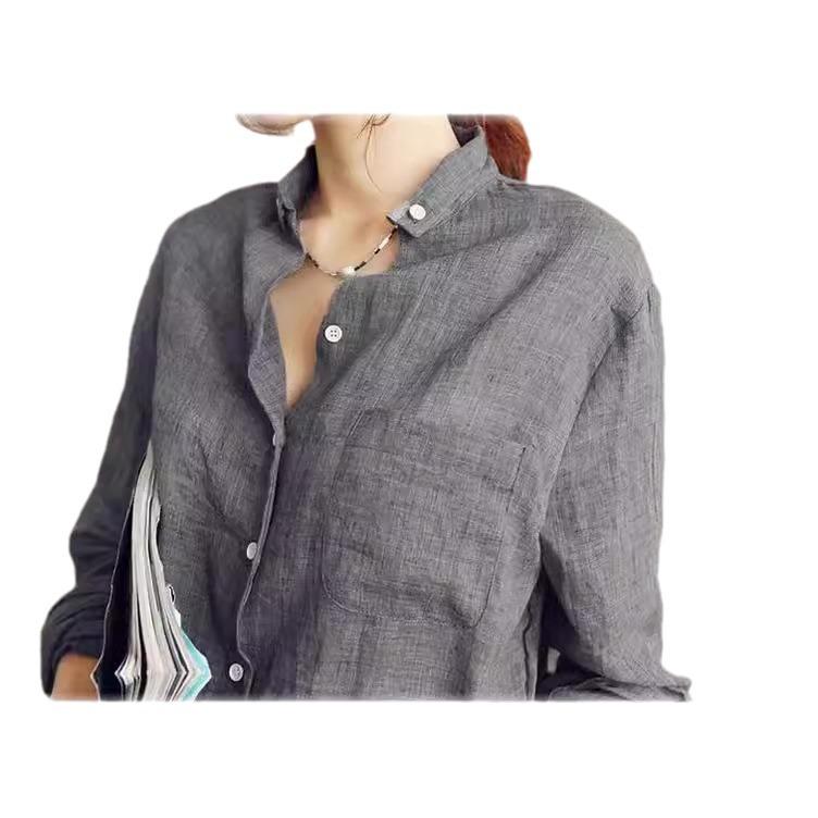 POLO collar single-breasted multi-button spot new Korean version versatile college-style Harajuku shirt long-sleeved cotton and linen shirt women's