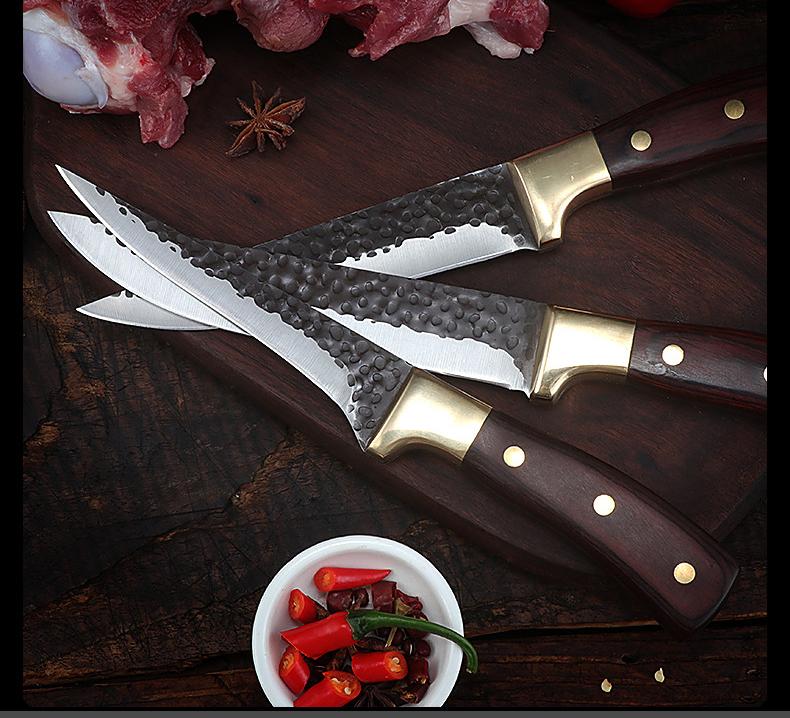 3pcs Forged Sharp Butcher Knife Boning Knife Slicing Knife with Knife Cover Multifunctional Kitchen Knife Set