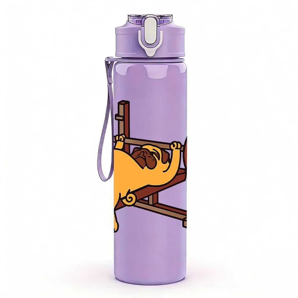 1PC Weightlifting Bulldog 750ml Color Plastic Sports Water Bottle Leakproof Flip Straw Lid Suitable for Sports Office Home Use