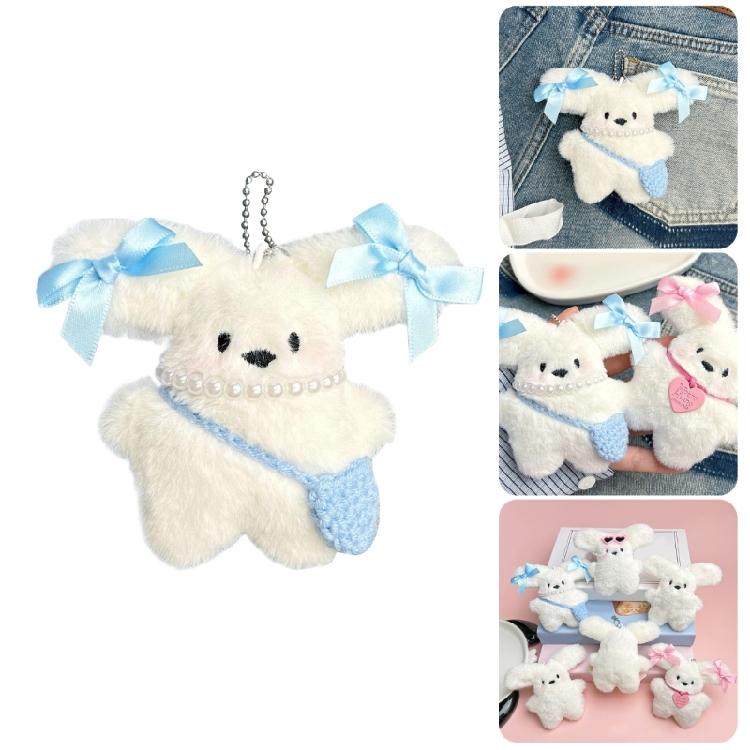 Puppy Toy Keychain with Bowknot Cartoon Big Ear Dog Plush Dolls Keyring Pendant Backpacks Bag Charm for Women and Girls