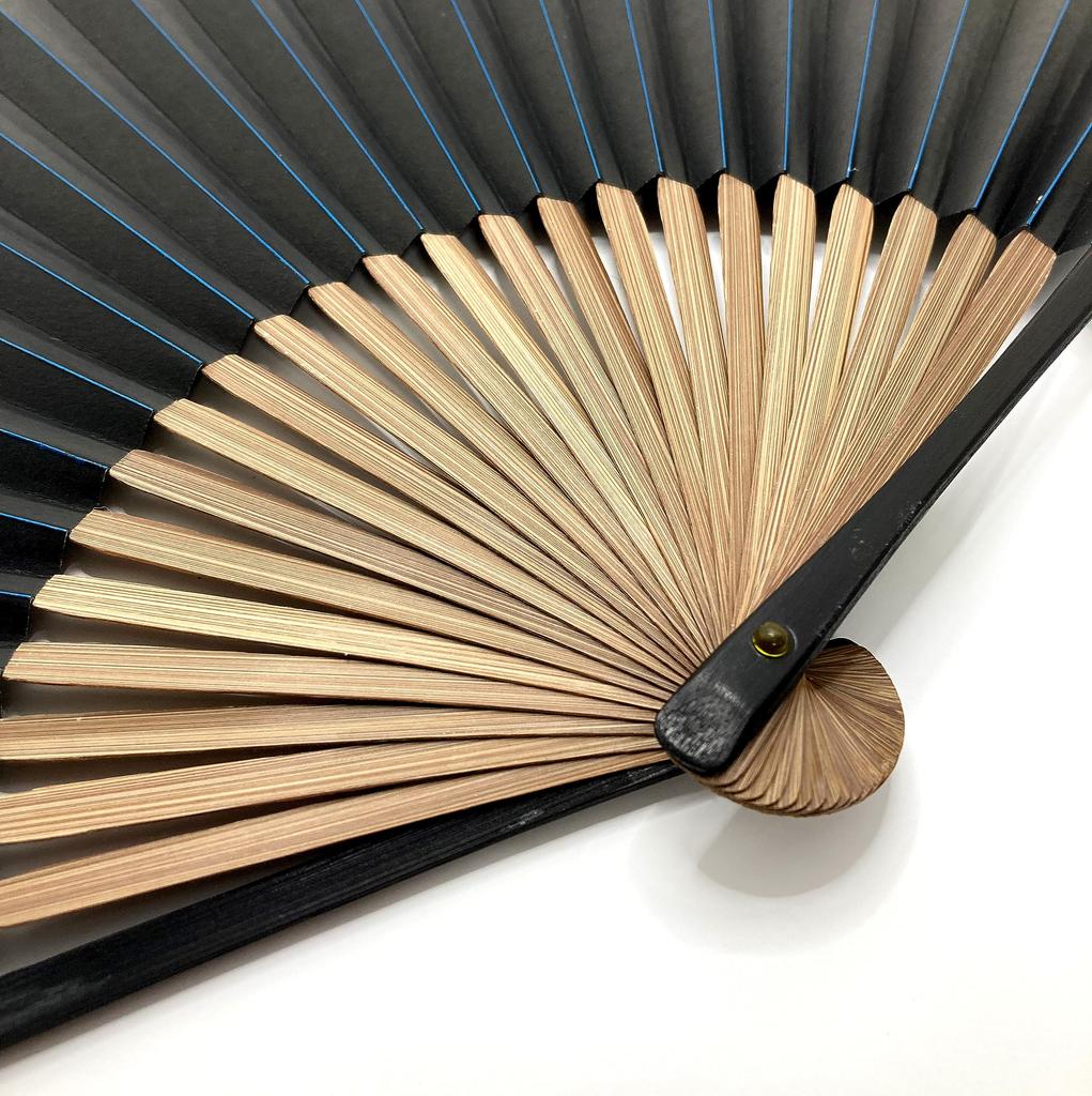 Large Folding Fan Set with Side Lacquer Paper Fan and Fan Bag Gold Side [Hana Kanzashi] Men's Finish, Fan, Case, (22cm) [Colored Lacquer, Blue, 262]