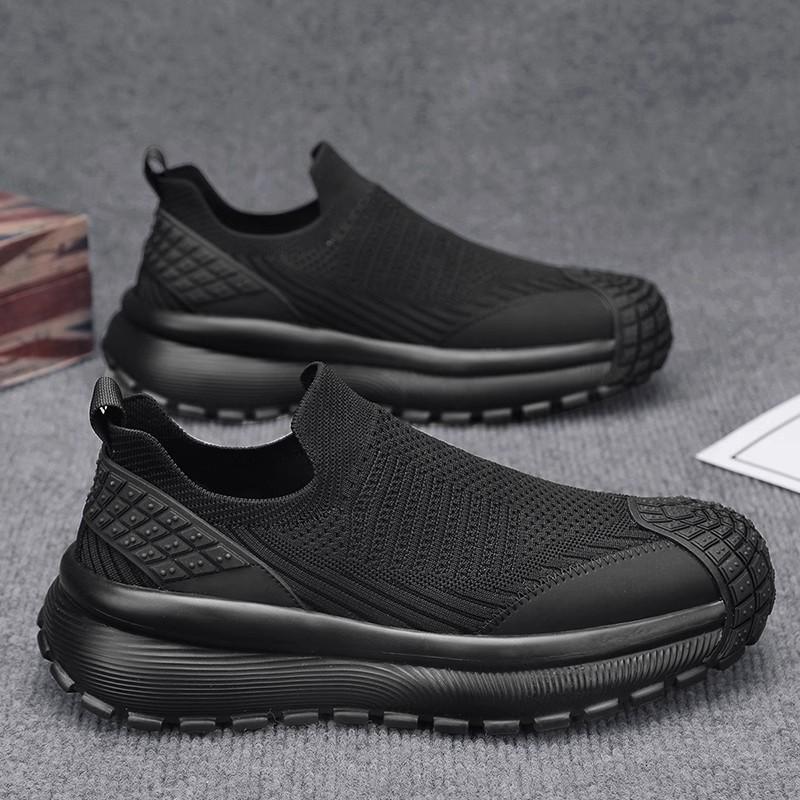 

Lace-free men s shoes summer breathable mesh fly-woven mesh shoes casual versatile lazy one-pedal running sports trendy shoes 44 чёрный