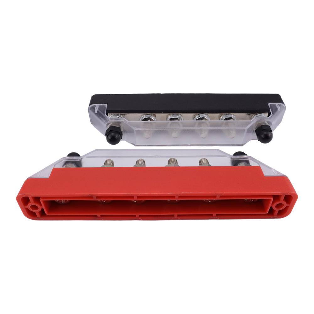 Bus Bar Marine 12V-48V Power Distribution Block with Cover with 6 x 1/4” (M6) Post Battery 12V Bus Bar for Car Boat Marine