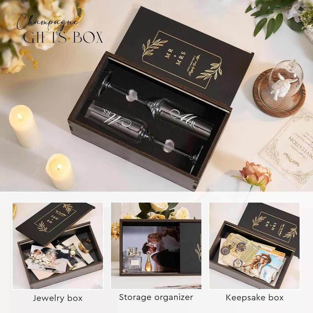 Mr. & Mrs. Champagne Flute Set - Elegant His and Hers Wedding Toasting Glasses