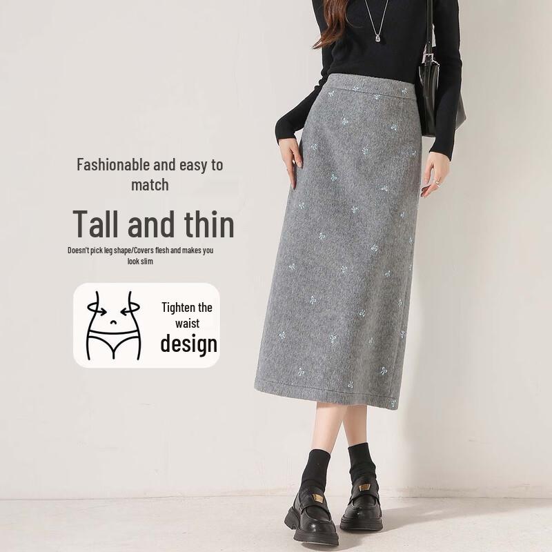 HSTYLE Women s Embroidered Wool-Blend High-Waist Skirt L