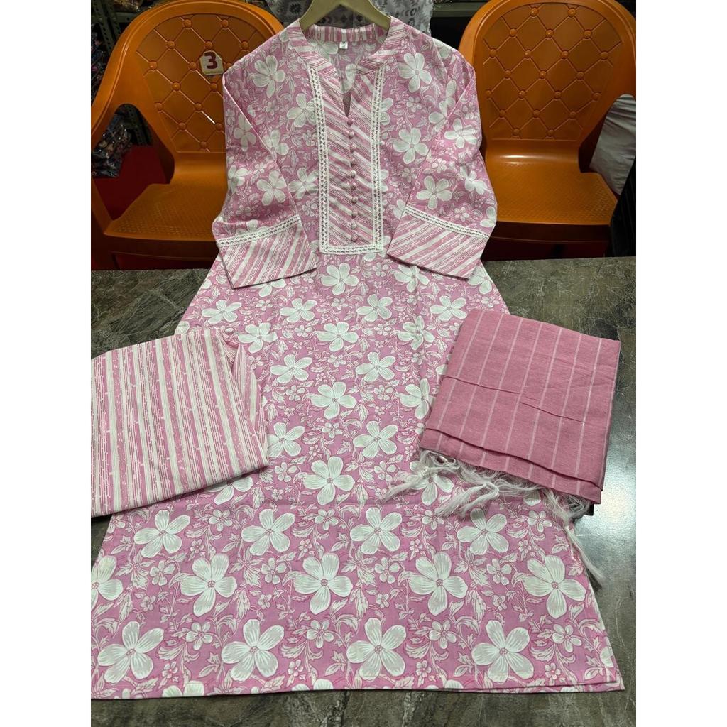 Indisches Designer Kurta Hose Dupatta Set Damen Bollywood Oberteil Tunika Baumwoll-Kurti VSO-1736 c