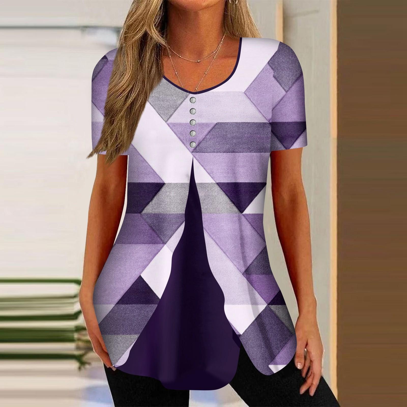 

Рубашки для женщин, топы с короткими рукавами, нарядные летние повседневные блузки с v-образным вырезом и нерегулярным подолом с принтом, футболки XXL