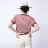 RAIN.CUN Women's Red Stripe Knit T-Shirt
