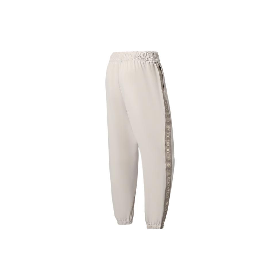 Li Ning Fitness Series Side Letter Number Print Quick-Dry Drawstring Cuffed Sports Pants Women Pants Oatmeal-Gray AYKS356-5