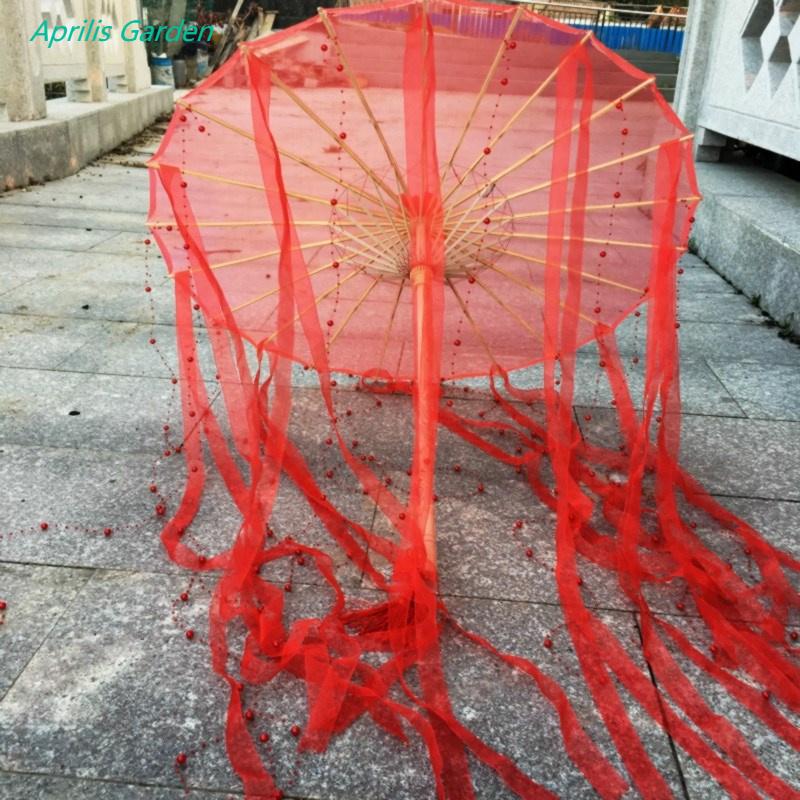 LED Chinese Japan Yarn Oiled Paper Silk Cloth Umbrella Costume Ancient Princess Umbrella Drama White Craft Umbrella Cosplay