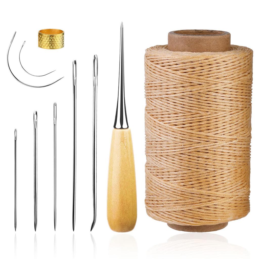 Fenrry 273 Yards Leather Waxed Thread Sewing Kit  Awl Thimble Leather Sewing Upholstery Repair Kit for Leather Carpet Sofa Seat