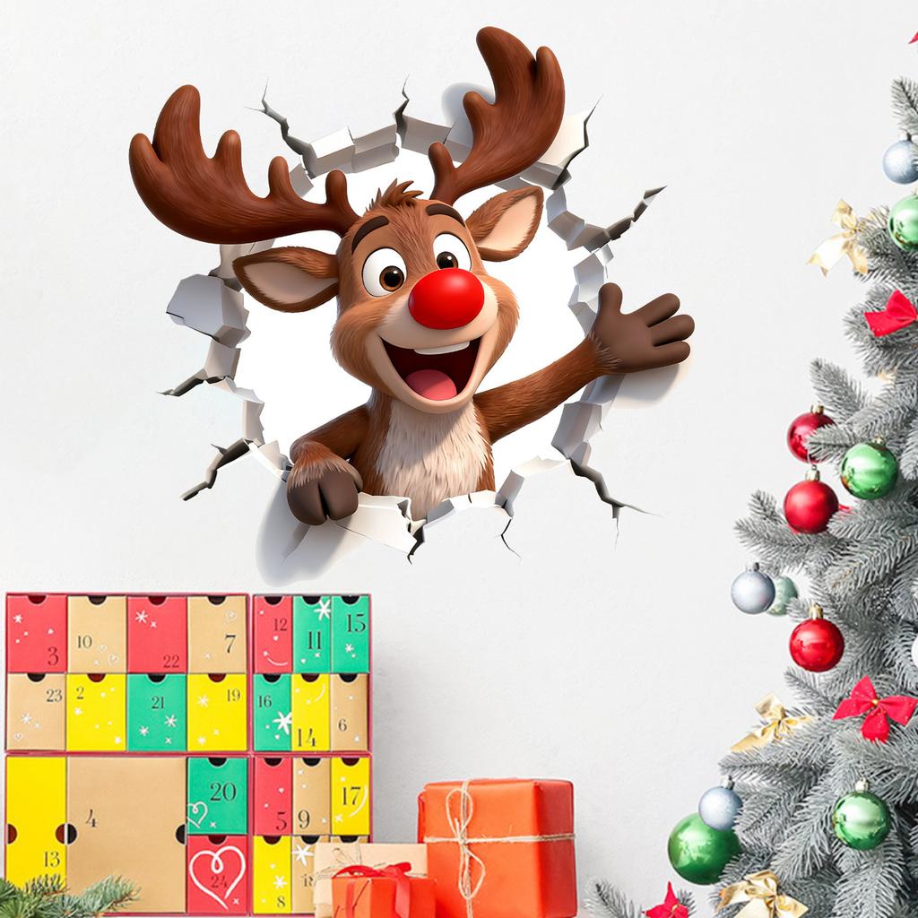 Crăciun Efect Vizual Creativ Autocolant Elan Desen Animat Zid Spart Atmosferă Festivă Decorare Acasă Living Autocolant de Perete