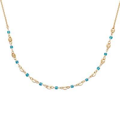 [R7719] - Gold Plated Necklace 'Sissi' Turquoise Gold (crystal) - 45cm 5x4mm (coffee Bean)