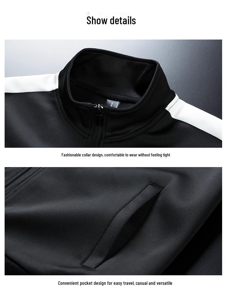 Spring & Autumn Men's Casual Sports Cardigan Jacket & Pants Set - Middle-Aged Workwear or School Uniform