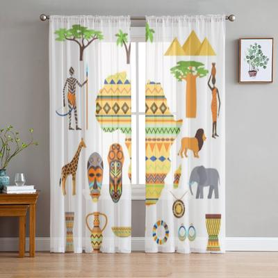 Afrika Symbole Und Reise Vektor Set Tüll Transparente Vorhänge für Wohnzimmer Schlafzimmer Küche Dekoration Voile Organza Vorhänge