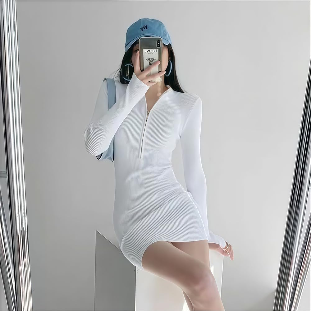 Knit Tight Solid Long Short Slim Mini Simple Outings [SDSXZWG] Women's Dress, Dress, Color, Sleeves, Length, V-Neck, Fit, Sexy, Casual, Stylish,