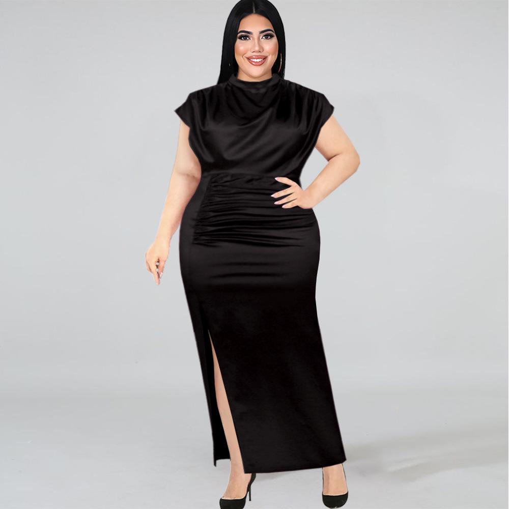 

Plus Size Elegant Sleeveless Pleated Party Dress with High Waist and Split Medium чорний