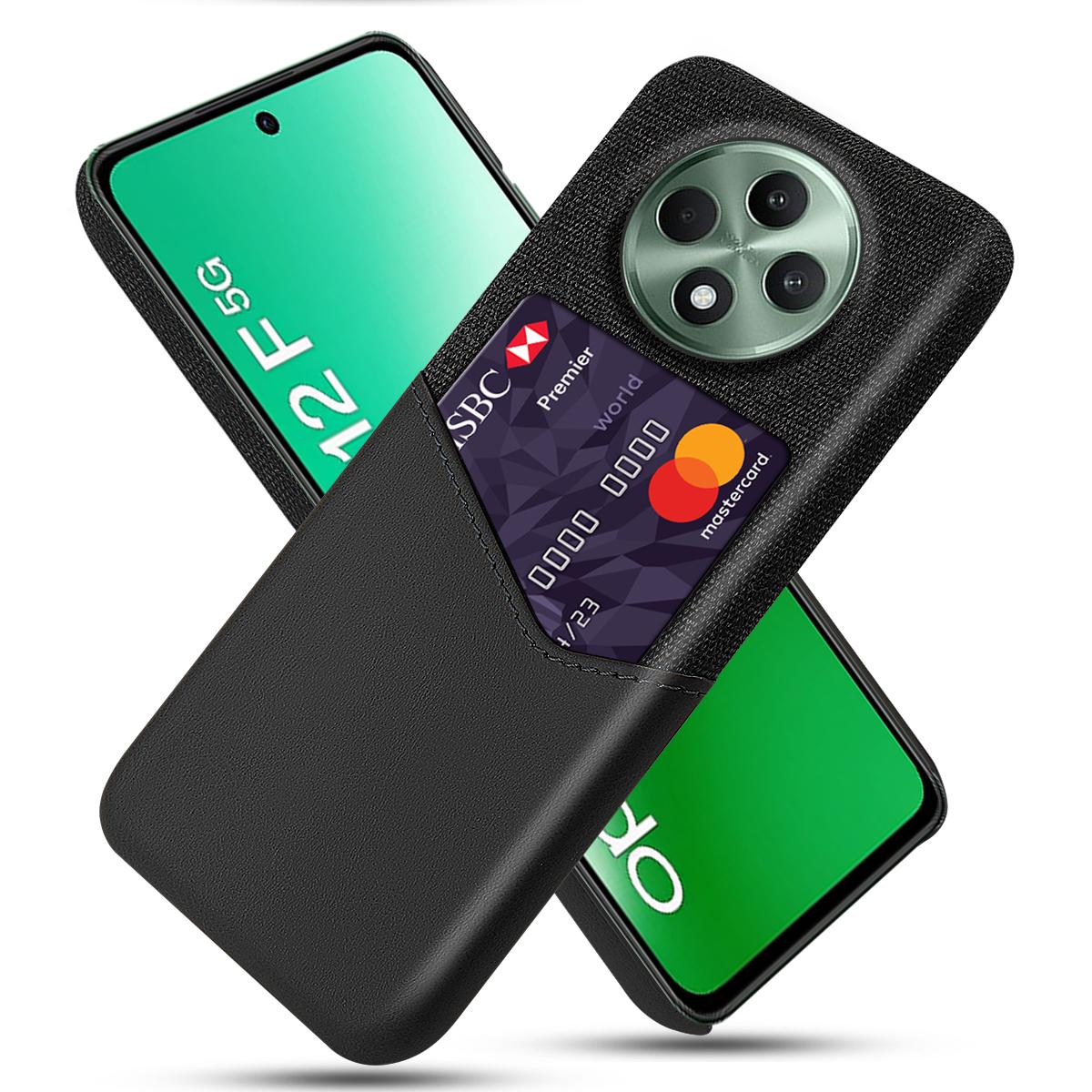 

For Oppo Reno12 F 5G Case Cloth Texture PU Leather Hard PC Card Slot Phone Cover Black