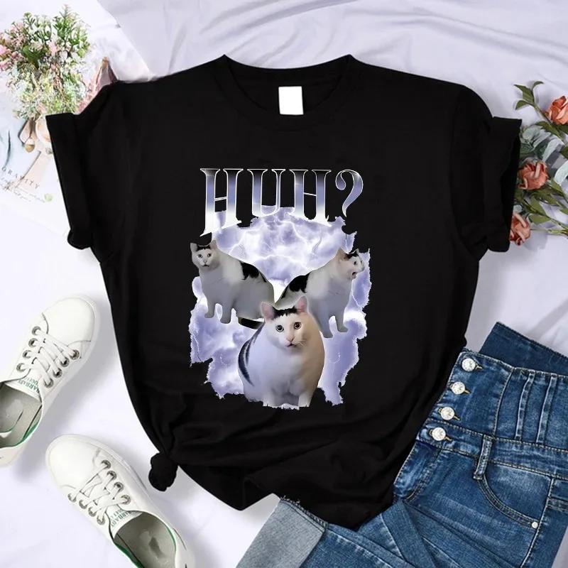 

Tshirt Cat Saying Huh Funny Meme Tshirt Women Breathable Short Sleeve T Shirts Fashion Harajuku Tee Shirt S