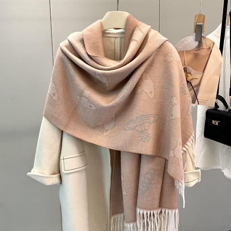 

Осенне-зимний утолщенный классический шарф Сатурн из искусственного кашемира овцы, двухсторонний женский теплый шарф-шаль класса люкс, шарф 200 коралл розовый