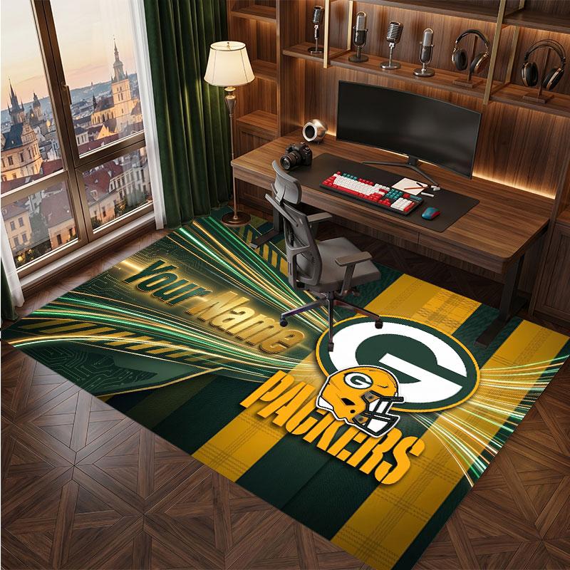 Green Bay Packers Personalized Crystal Velvet Carpet, Customized Name Text Soft Anti‑Slip Rug for Living Room Bedroom