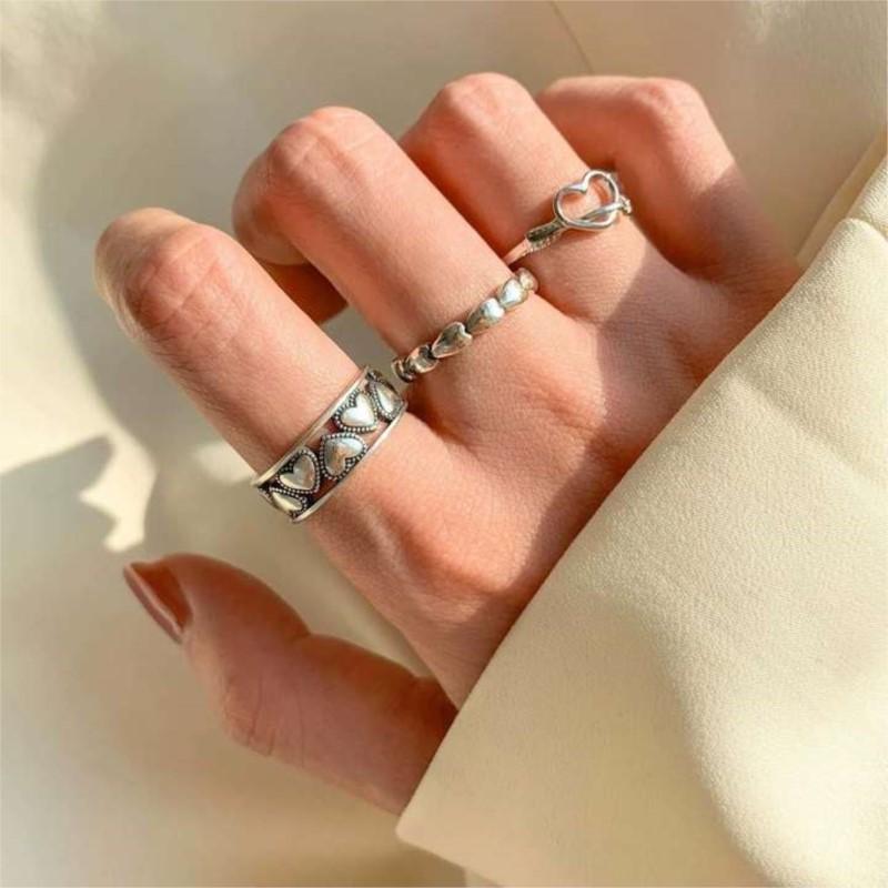 ANENJERY Silver Color Heart Shape Open Ring for Women Personality Love Adjustable Romantic Lovers Rings Finger Jewelry