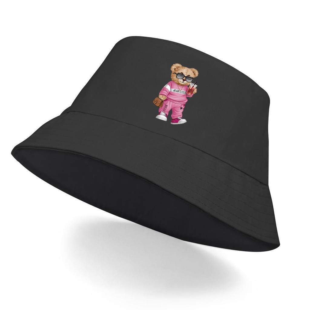 Bucket Hat With Elegant Bear Print , Shopping Drinks Sun Cap Polyester Trendy Fashion Beach Hat