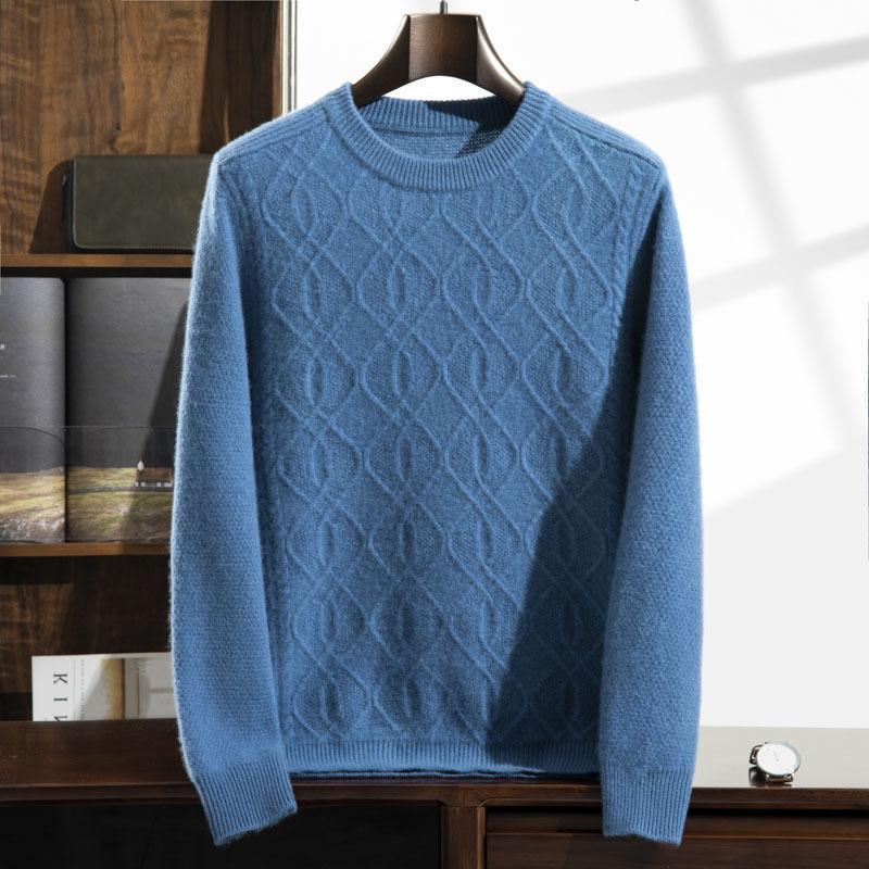 Crew neck cashmere sweater solid color jacquard knitted sweater new loose wool long-sleeved top