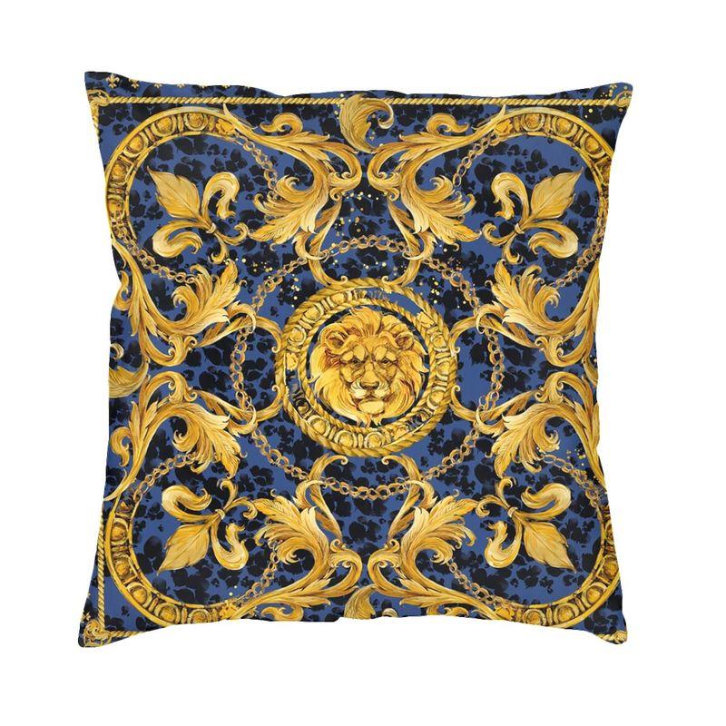 Golden Baroque Elegance Style Square Pillowcover Home Decorative Cushion Cover Throw Pillow for Car Doublesided Printing