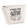 Trousse Beige J’peux Pas Je Préfère Mes BD J'peux Pas Minimaliste | Trousse De Toilette En Coton 3 L Avec Zip Métal Et Fond Plat